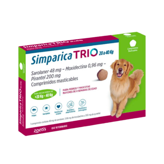 Simparica Trio de 1 Tabl. Mast. de 20-40kg