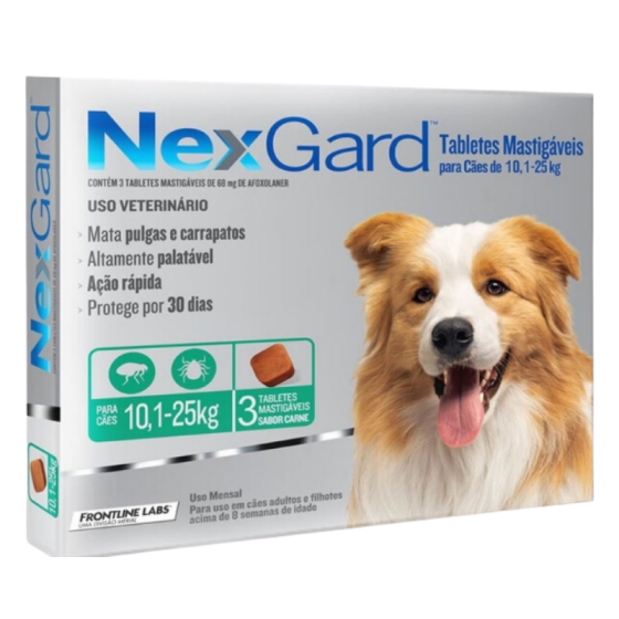 VET NEXGARD CAJA X 3 TABLETA MASTICABLE 68MG 10-25 KG