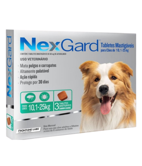 VET NEXGARD CAJA X 3 TABLETA MASTICABLE 68MG 10-25 KG